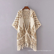 Womens Cashmere Feel Knitted Jacquard Printing Fancy Cape Stole Poncho Shawl (SP622)